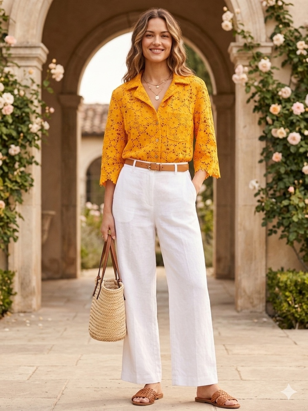 Anthropologie Floral Lace Shirt in Bright Orange size xS
